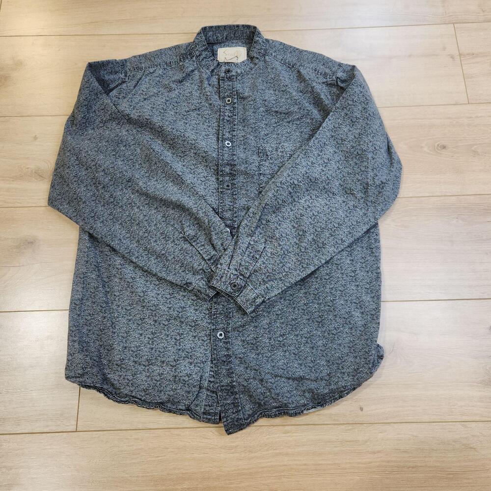 Scully Shirt Mens Medium Gray Paisley Long Sleeve Band Collar Button Up Casual